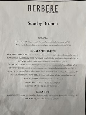 Sunday Brunch Menu   at Berbere by T&T in Santa Monica