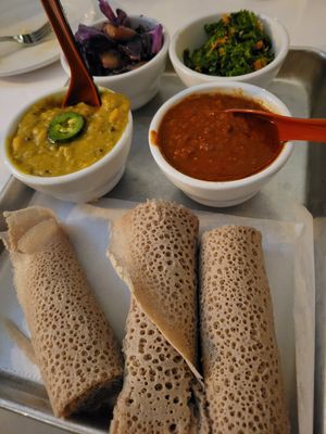 Rainbow - injera was somewhat stale tasting 😔 at Berbere by T&T in Santa Monica