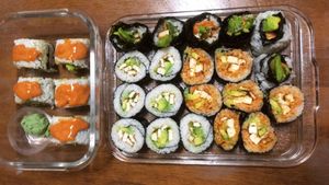 Avocado and tofu sushi rolls with Ethiopian twist sauce.  at Berbere by T&T in Santa Monica