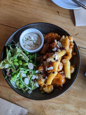 Fried chicken and cauliflower - very sweet at Lui.Boss in Preston