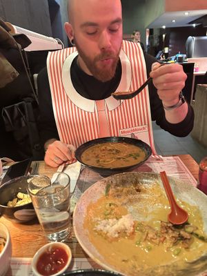 Happy eating person  at MoschMosch - Goetheplatz in Frankfurt