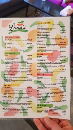 Menu at Luna's Kitchen in Beirut