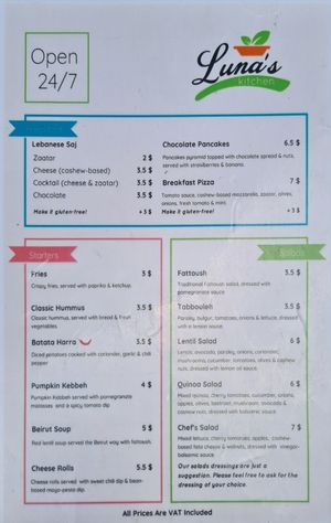 Menu3 at Luna's Kitchen in Beirut
