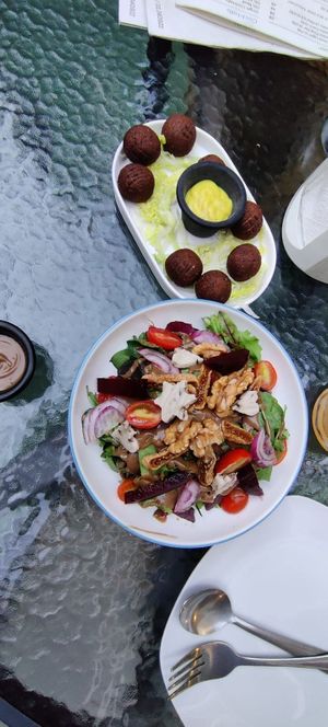 Salad and zucchini balls at Luna's Kitchen in Beirut