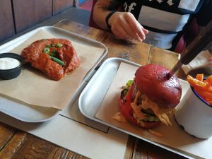 Temple of Seitan wings, Beyond Burger and sweet potato fries at BrewDog - Lothian Rd in Edinburgh