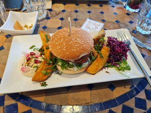  egan burger w salad and wedges  at Za Zaa - Petersgraben in Basel