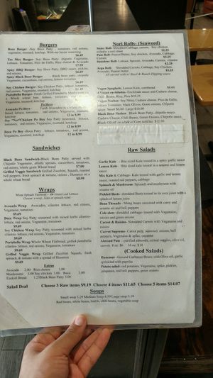Menu at Sunshine's Health Food Store and Vegetarian Deli in Houston