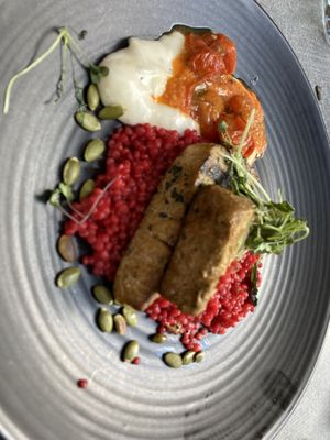 Grilled tofu with beetroot couscous  at Stone's in Helsinki