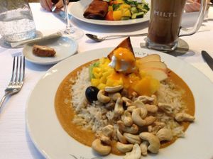 tasty riz colonial with soy cream and a special chai tee. at HILTL - Sihlstrasse in Zurich