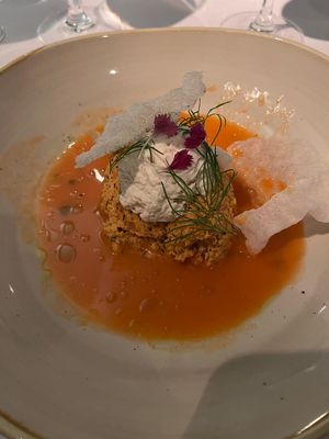 carrot lax tatar with horseradish foam  at HILTL - Sihlstrasse in Zurich