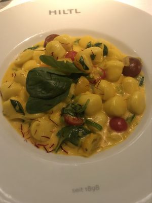 Rainbow colored Gnocchi at HILTL - Sihlstrasse in Zurich
