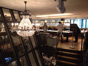 stairwell and upstairs buffet at HILTL - Sihlstrasse in Zurich