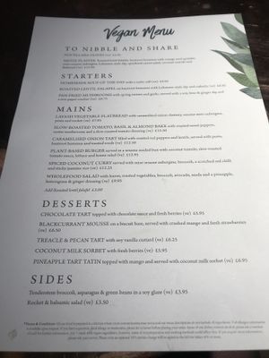 Vegan menu - March 2019 at The Cromwell Cottage in Kislingbury