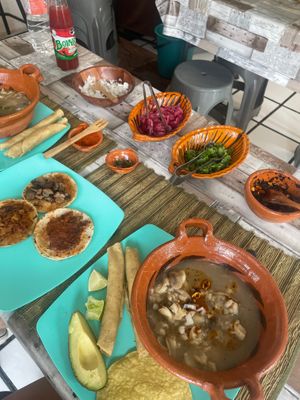 Pozole and tacos at La Garnacheria Vegana in Cuernavaca