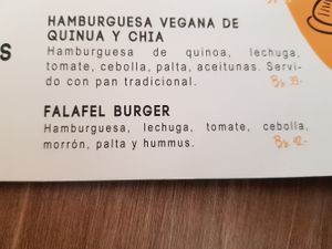 Quinoa and Chia Burger and Falafel Burger at Cafe del Mundo in La Paz