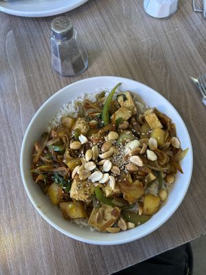 La Indonesian (with tufo and rice)  at Cafe del Mundo in La Paz