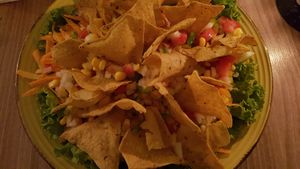 Nacho salad at Cafe del Mundo in La Paz