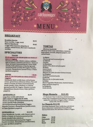 Menu at Cocina Luchadoras in Baltimore