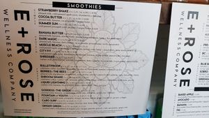 Smoothie menu at E+ROSE Wellness Cafe - Gulch in Nashville