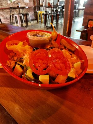Greek salad- make sure dressing is vegan   at Mellow Mushroom - Broadway in Nashville