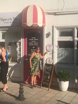 Outside is as cute as the inside! Cruelty free sign! at Vegan a la Turca in Bodrum