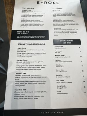Menu  at E+ROSE Wellness Cafe - Brentwood in Brentwood