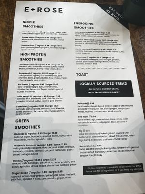 Menu  at E+ROSE Wellness Cafe - Brentwood in Brentwood