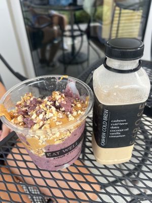 Pro bowl and cold brew- both delicious  at E+ROSE Wellness Cafe - Brentwood in Brentwood