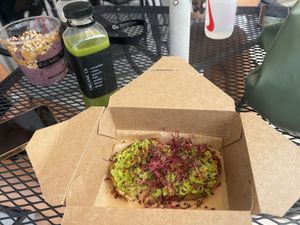 The Pro smoothie bowl and green juice  at E+ROSE Wellness Cafe - Brentwood in Brentwood