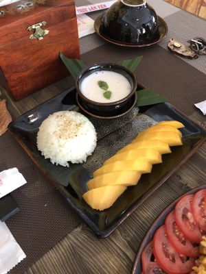 Mango with sticky rice!! So good at Truc Lam Vien Quan in Hanoi
