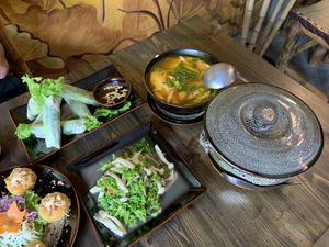 Soup, rice and summer rolls at Truc Lam Vien Quan in Hanoi