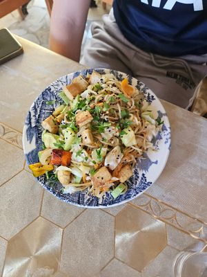 Stir fry with tofu and spaghetti at Vegan Xpress in Mitzpe Ramon