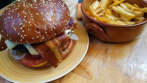 Burger & fries at Vegan Xpress in Mitzpe Ramon