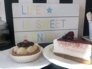 Tartelletta e “cheese” cake   at Radagast Vegan Bakery in Rome