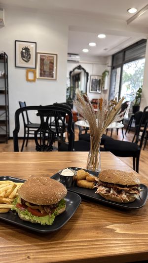 Vegan cheeseburger and vegan pulled porkk  at Radagast Vegan Bakery in Rome