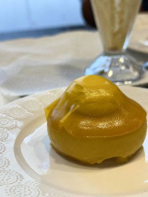 Passion fruit and pineapple mousse tart  at Radagast Vegan Bakery in Rome