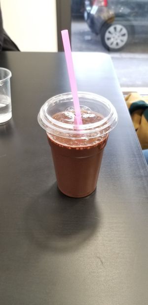 banana, cocoa and soy mylk smoothie at Radagast Vegan Bakery in Rome