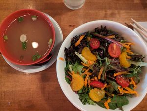 Miso soup and Japanese salad at Cafe Sado in Chester