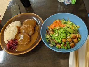 Pumpkin Kastu curry and Avocado Tofu Poké bowl at Yakinori - Grand Central in Birmingham