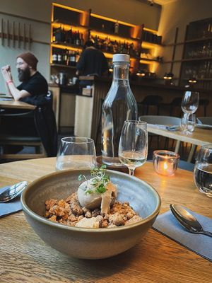 Fruit crumble at Fint in Leeds