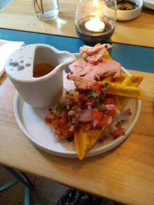 Tumeric Waffles, Pickled Cauliflower at Fint in Leeds