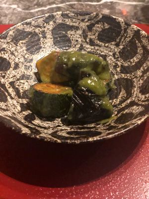 Eggplant, zucchini and potato at Sougo in Tokyo