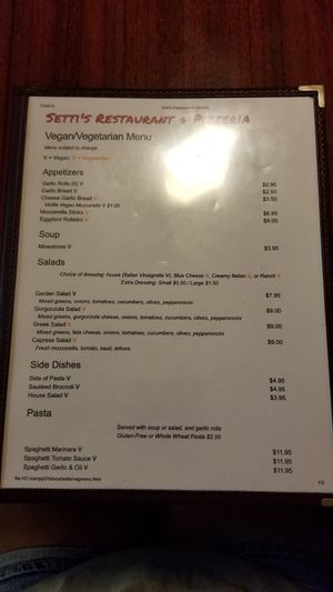 Menu at Setti's in Lake Worth