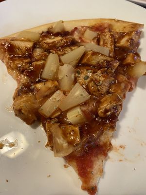 Vegan BBQ Chick’n Pizza with pineapples  at Setti's in Lake Worth