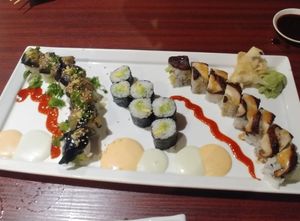 Eggplant Veggita, Avocado and Shroomalicious Maki rolls at Crystal Fish in Monterey