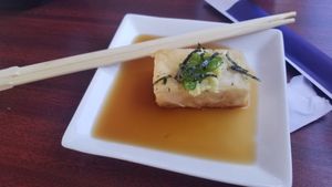 Agedashi Tofu without fish flakes at Crystal Fish in Monterey