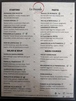 Menu at La Bussola in West Singapore