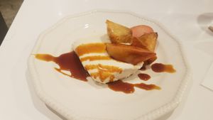 fall seasonal menu-tiramisu with candied sweet potatoes and stewed apples at Futaba Fruits Parlor in Kawasaki