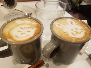 soy lattes with designs at Futaba Fruits Parlor in Kawasaki