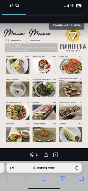 Main menu   at Manipura Ethic Cafe & Bar in Baku